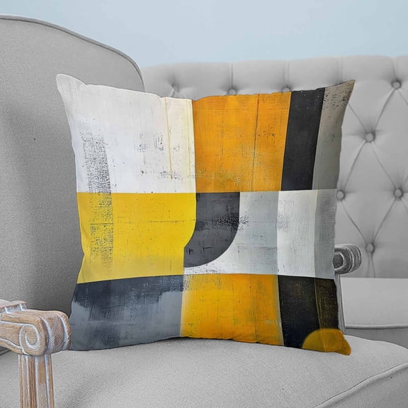 Yellow Grey Geometric Decorative Pillowcase 26''x26'', Contemporary Abstract Oil Painted Throw Pillow Covers Soft Cushion Case for Couch Sofa Bedroom Living Room, Pillowcase Boho Decor