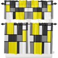 thumbnail image 1 of Yellow Grey Geometric Kitchen Curtains Set Valance Tier Curtains Set, Modern White Abstract Art Aesthetics Farmhouse 3 Piece Set Rod Pocket Kitchen Window Short/Half/Small Curtain 27.5x36*2 Panels, 1 of 5