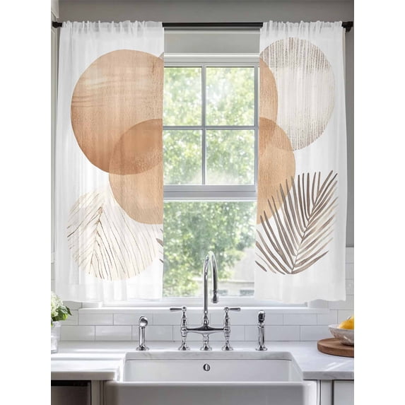 Yellow Grey Geometric Sheer Curtains for Living Room Bedroom Modern Abstract Art Sheer Curtains 72 Inch Long 2 Panels Set Light Filtering Curtain Window Treatments Drapes for Dining Room