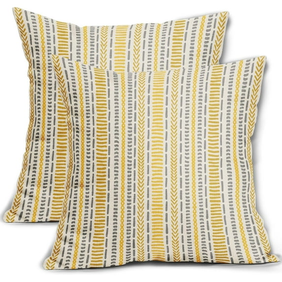 Yellow Grey Gray Boho Striped Pillow Covers 20X20 Inch Set of 2,Herringbone Print Pattern Decorative Throw Pillow Covers Outdoor Farmhouse Cushion Case Couch Sofa Bed Decor