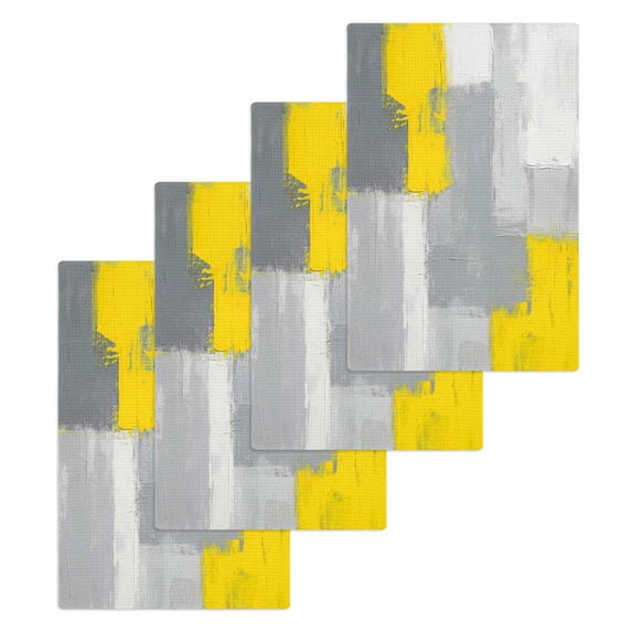 Yellow Grey Kitchen Dish Towels for Drying Dishes Set of 4, Abstract Geometric Oil Painting Vintage Gradient Waffle Weave Microfiber Hand Tea Bathroom Towels Quick Dry & Absorbent Towel 15.7x23.6