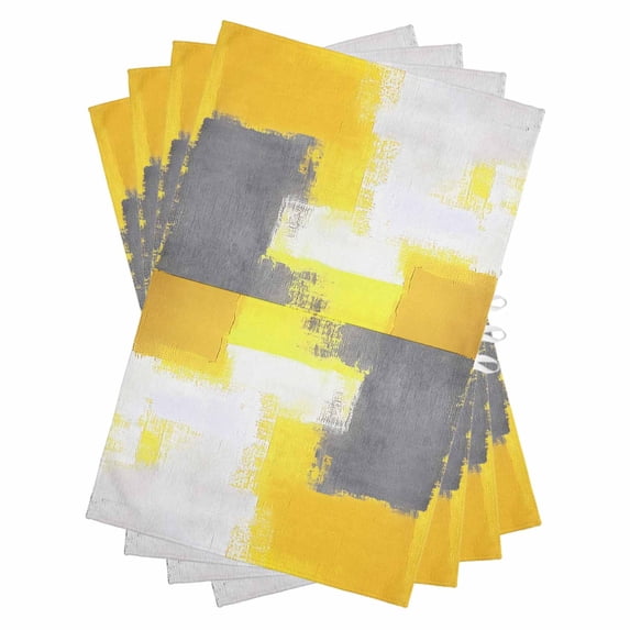 Yellow Grey Kitchen Towels Set of 4, Water Absorbent Dish Towel, Abstract Oil Painted Modern Geometric Decorative Hand Towels - Quick Drying Cloth for Cooking Baking, 18x28 Inch