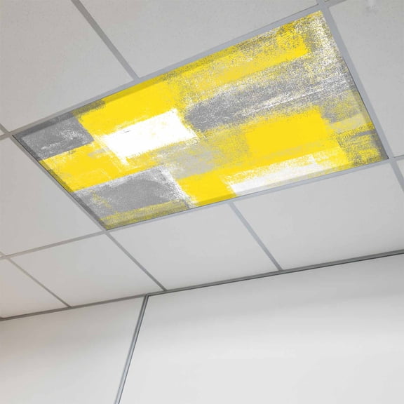 Yellow Grey Magnetic Fluorescent Light Covers for Ceiling Lights 2x4Ft, Rustic Mottled Oil Painting Abstract Texture Office Classroom Kitchen Drop Ceiling Light Covers Filters Shade Panel 1 Pack