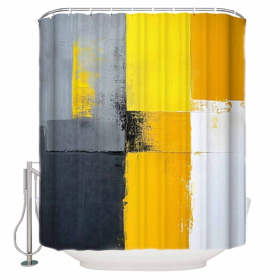 Yellow Grey Oil Painted Shower Curtains for Bathroom Waterproof Fabric Bath Curtains Decor Bath Tub Curtain Art Color Block Abstract Style Decorative Shower Curtain Sets with 12 Hooks, 72x72 Inch