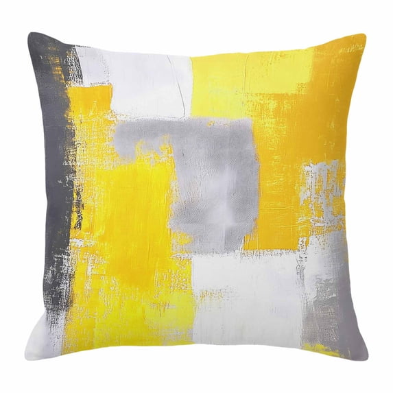 Yellow Grey Oil Painting Pillow Covers 18x18 Inch, Abstract Modern Geometric Linen Pillowcase with Invisible Zipper, Decorative Throw Pillow Covers Cushion Case for Couch Sofa Bed Living Room