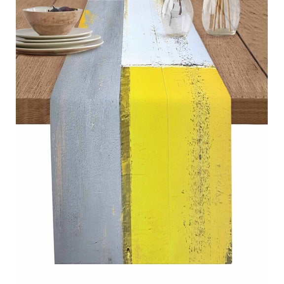 Yellow Grey Oil Painting Table Runner 36 Inches, Abstract Modern Impressionist Bed Runner Dresser Scarves Tabletop for Indoor Outdoor Parties/Ceremony/Banquet, 13"x 36"