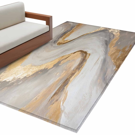Yellow Grey Ombre 3'x5' Washable Rug, Modern Marble Ink Painting Art Non-Slip Area Rugs for Entryway Kitchen Classroom, Dorm Throw Carpet, Low Pile Soft Indoor Floor Mat