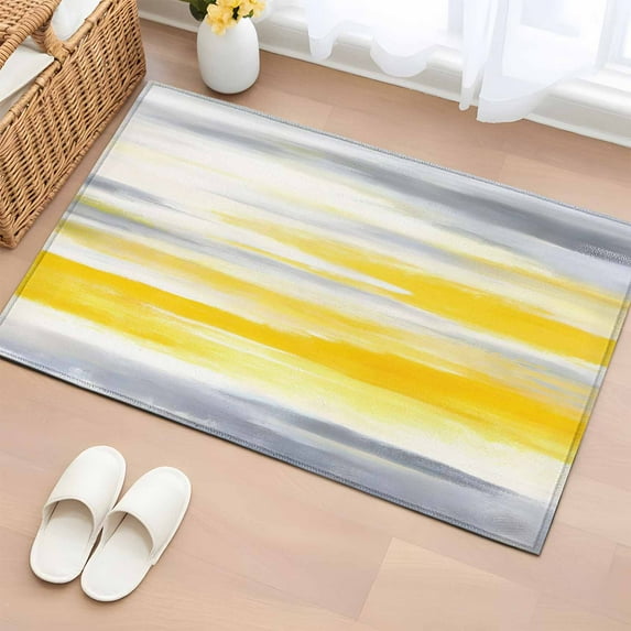 Yellow Grey Ombre Area Rugs 2x3 for Living Room, Abstract Art Oil Painting Rustic Modern Non Slip Washable Rug Runner, Low Pile Indoor Floor Carpet Mat Bathroom Rugs for Bedroom, Kids Room