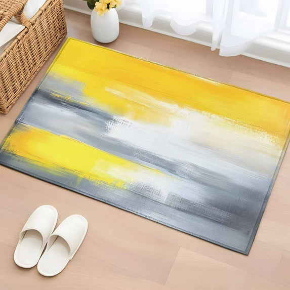 Yellow Grey Ombre Area Rugs 2x3 for Living Room, Oil Painting Modern Abstract Art Non Slip Washable Rug Runner, Low Pile Indoor Floor Carpet Mat Bathroom Rugs for Bedroom, Kids Room