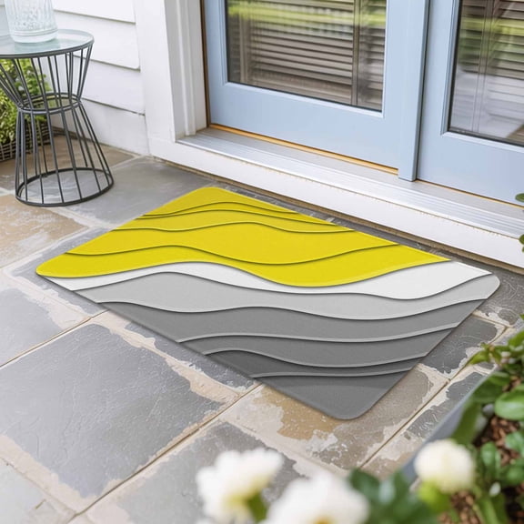 Yellow Grey Ombre Door Mat Indoor Outdoor,Modern Geometric Abstract Aesthetics Cream Non Slip Welcome Mat with Rubber Backing,Absorbent Fabric Front Door Mats Entryway Rug for Home Entrance 24"x36"