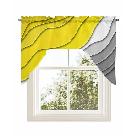 Yellow Grey Ombre Kitchen Swag Valance for Window,Rod Pocket Short Kitchen Curtains 36 Inch Length,Modern Geometric Abstract Aesthetics Cream Swag Topper Small Window Treatment for Cafe Bathroom