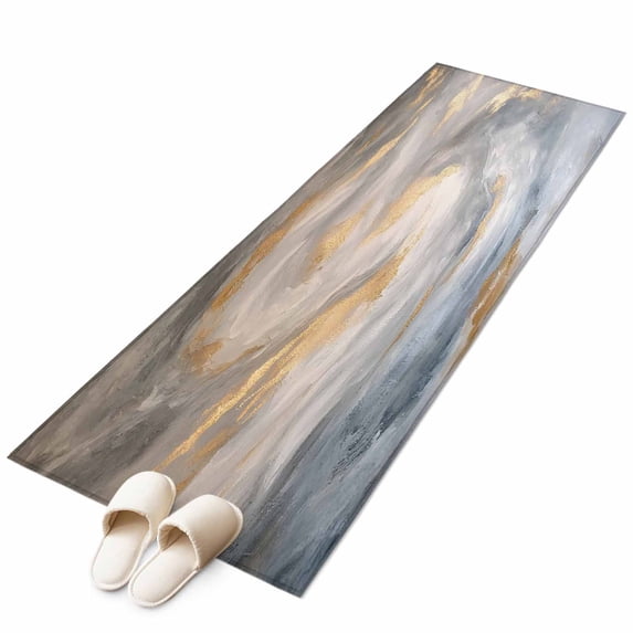 Yellow Grey Ombre Large Area Rugs for Bedroom Living Room, Soft Non Slip Carpet Bedside Rug, Modern Marble Ink Painting Abstract Rectangle Floor Cover Kitchen Accent Rug 2'x6' for Dining Room/Office