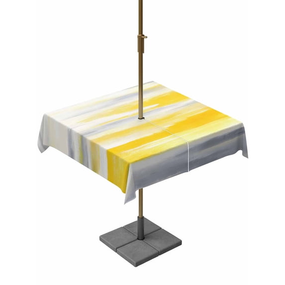 Yellow Grey Ombre Outdoor Tablecloth with Umbrella Hole, Abstract Art Oil Painting Rustic Modern Spillproof Waterproof Outdoor Table Cover, Patio Tablecloths for Party/Garden/Picnic, Square 60"x60"