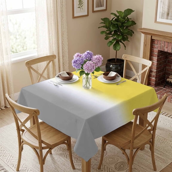 Yellow and Grey Ombre Square Tablecloth 54x54 Inch Gradient Gradual Color Waterproof Polyester Tablecloth for Dining Table, Washable Table Cover for Kitchen Dining Room Wedding,Stain Resistant