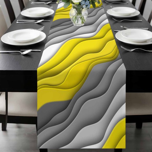 Yellow Grey Ombre Table Runner 36 Inches Long, Modern Geometric Abstract Aesthetics Cream Kitchen Coffee Dining Table Decoration for Home Party Birthday Wedding Home Decor 13x36 Inches
