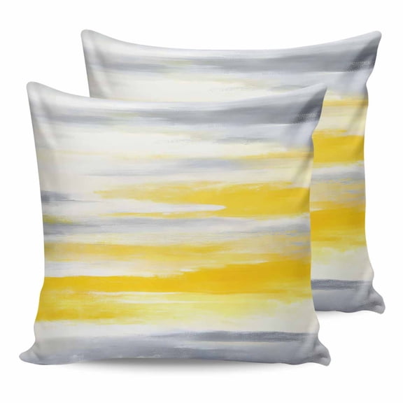 Yellow Grey Ombre Throw Pillows 16x16 Set of 2, Abstract Art Oil Painting Rustic Modern Waterprrof Outdoor Pillow Covers for Patio with Insert, Decorative Pillowcase Cushion for Couch, Bed, Garden