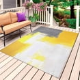 thumbnail image 1 of Yellow Grey Outdoor Rug for Patio/Deck/Porch, Non-Slip Large Area Rug 4 x 6 Ft, Abstract Oil Painted Modern Geometric Indoor Outdoor Rugs Washable Area Rugs, Reversible Camping Rug Carpet Runner, 1 of 8