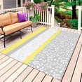 thumbnail image 1 of Yellow Grey Outdoor Rug for Patio/Deck/Porch, Non-Slip Large Area Rug 6 x 9 Ft, Chic Garden Floral Stripe Embroidery Design Indoor Outdoor Rugs Washable Area Rugs, Camping Rug Carpet Runner, 1 of 8