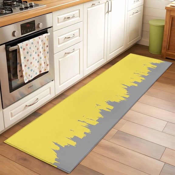 Yellow Grey Painting Runner Rugs 2x6 ft Abstract Art Grey Yellow Painting Washable Hallway Rugs Non-Slip Floor Mats Absorbent Carpet Bedside Runners for Bedroom Kitchen Bathroom Laundry Room