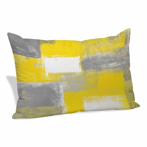 Yellow Grey Pillow Covers 16"x24", Rustic Mottled Oil Painting Abstract Texture Soft Brushed Microfiber Breathable Throw Pillow Covers, Pillowcase with Zipper for Couch Sofa Bedroom Living Room