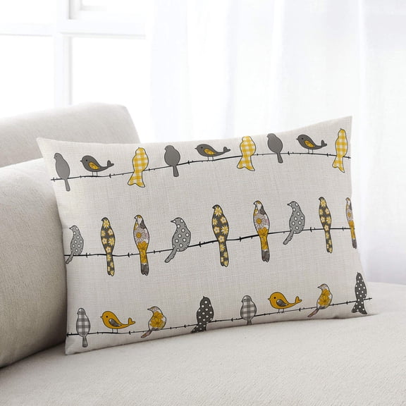Yellow Grey Plaid Throw Pillow Covers, Farmhouse Burlap Spring Floral Birds Soft Breathable Pillow Cases with Invisible Zipper for Sleeping, Body Pillowcases for Couch Bed Sofa Chair 24x36 Inches