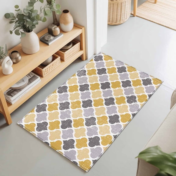 Yellow Grey Retro Moroccan Pattern Rectangle Rug 2'x3' Abstract Geometric Art Washable Area Rugs for Living Room Bedroom Entryway Non Slip Entrance Door Mat Indoor Floor Carpet