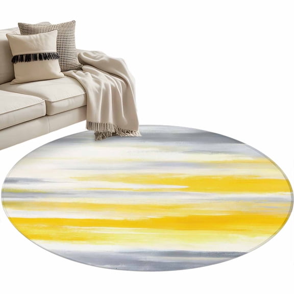 Yellow Grey Round Area&nbsp;Rug 3.3ft Abstract Retro Ombre Mottled Texture Farmhouse Non-Slip&nbsp;Washable Circle Rugs Soft Felt Indoor Floor Mat for Bedroom Kitchen Living Room Bathroom