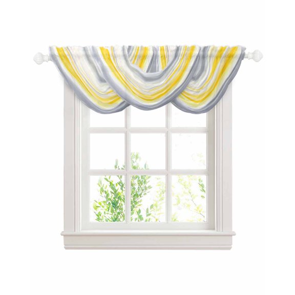 Yellow Grey Sheer Waterfall Valance Curtains for Window, Vintage Farmhouse Abstract Oil Painting Rod Pocket Sheer Topper Swag Curtains for Living Room, Kitchen 38.5"W x 47.2"L, 3 Panels