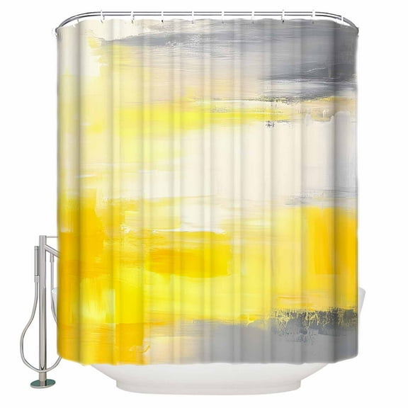 Yellow Grey Shower Curtain, 36" x 72", Abstract Art Mottled Oil Painted Contemporary Waterproof Bathroom Curtain Washable Shower Curtain Set with 12 Hooks