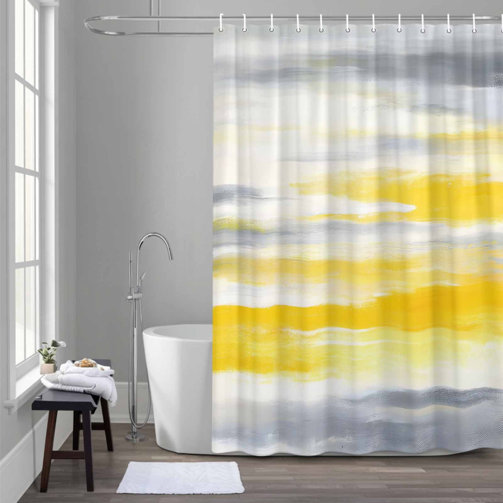 Yellow Grey Shower Curtain for Bathroom Decor, Abstract Retro Ombre