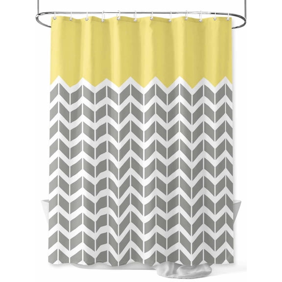Yellow Grey Shower Curtain, Herringbone Abstract Waterproof Shower Curtain Set with 12 Hooks Lightweight Washable Fabric Shower Curtains for Bathroom 72x72 Inches