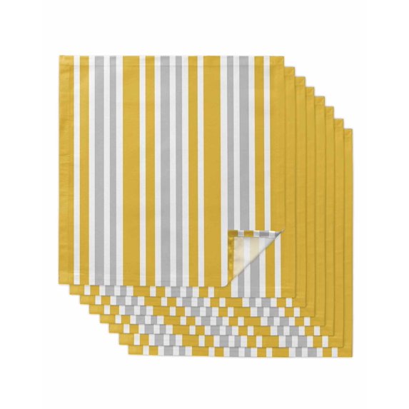 Yellow Grey Stripe Cloth Napkins Set of 8 Reusable Dinner Napkins, Farmhouse Minimalist Striped Cocktail Napkin Washable Table Napkins for Wedding/Holiday Party/Baby Shower 20"x20"
