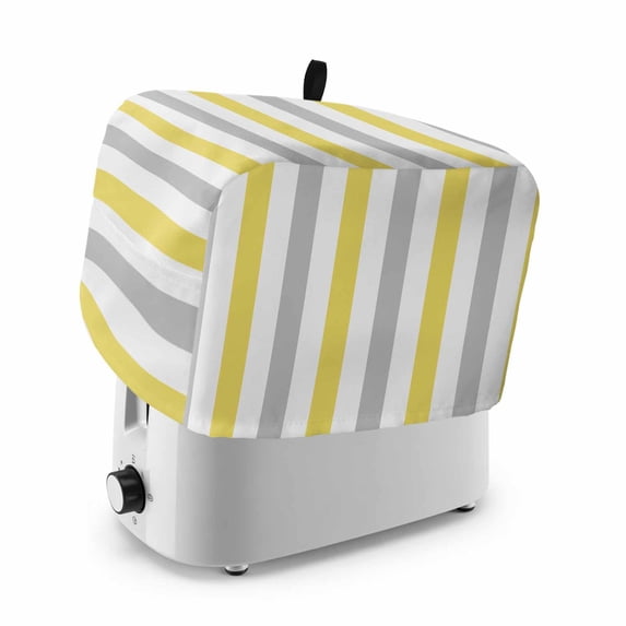 Yellow Grey Stripe Toaster Cover 4 Slice, Modern Farmhouse Vertical Striped Dustproof Bakeware Oven Protector with Top Hook, Waterproof Small Kitchen Appliance Toasters Dust Cover, 12"x11"x8"