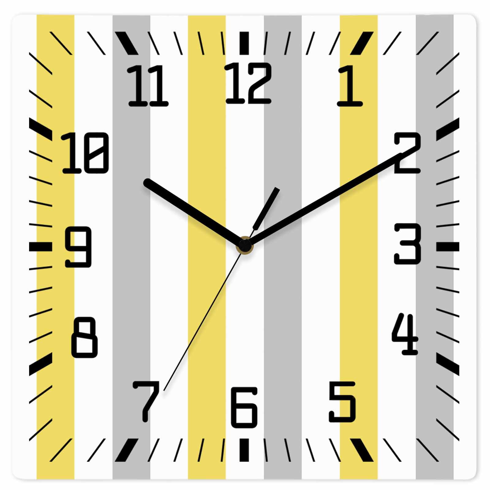Yellow Grey Stripe Wooden Wall Clock Silent Non Ticking, Modern ...