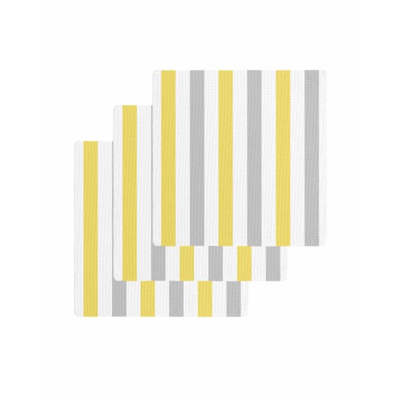 Yellow Grey Striped Kitchen Dish Towels for Drying Dishes Set of 3, Geometric Vertical Stripes White Waffle Weave Microfiber Terry Hand Tea Bathroom Towels Quick Dry & Absorbent Towel 12x12