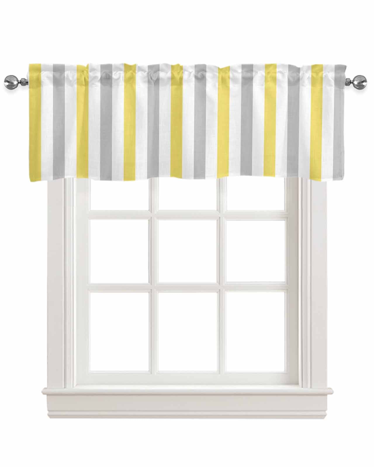 Yellow Grey Striped Kitchen Valances for Windows Farmhouse Linen Window ...