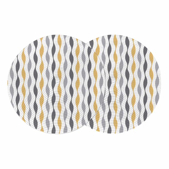 Yellow Grey Striped Round 13 Inch Placemats Set of 2, Modern Abstract Geometric Stripes HeatResistant Non Slip Place Mats for Dining Table, Wipeable Braided Kitchen Table Mats for Housewarming