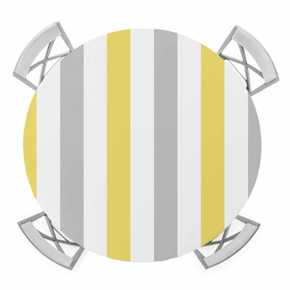 Yellow Grey Striped Round Tablecloth for 36-44 Inch Tables,Fitted Table Cover with Elastic Edge,Geometric Vertical Stripes White Waterproof Outdoor Table Cloth Protector for Patio Garden Dinner