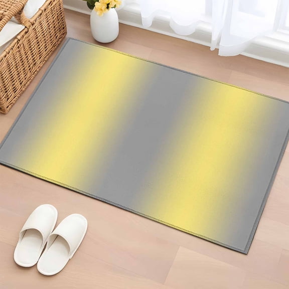 Yellow Grey Stripes Bathroom Rug Washable 2x3 Entryway Rug Non Slip Modern Minimalist Solid Gradient Front Door Mat Low Pile Indoor Doormat Throw Floor Carpet for Kitchen Bedroom Entrance
