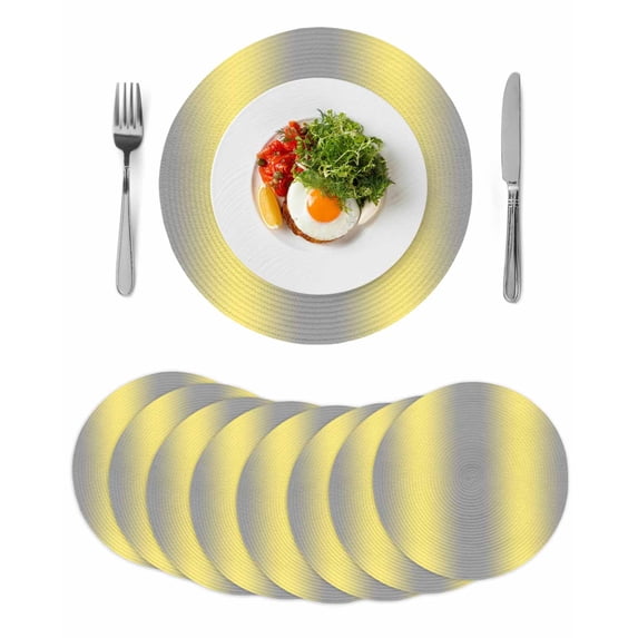 Yellow Grey Stripes Round 13 Inch Placemats Set of 8, Modern Minimalist Solid Gradient HeatResistant Non Slip Place Mats for Dining Table, Wipeable Braided Kitchen Table Mats for Housewarming