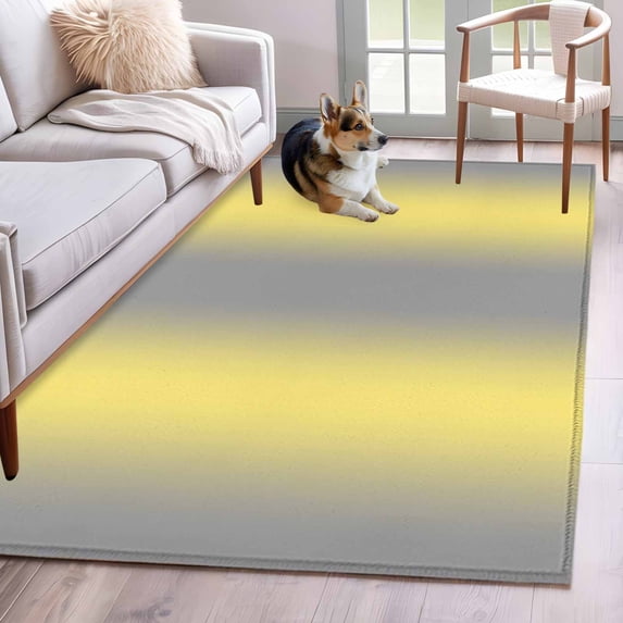 Yellow Grey Stripes Runner Rug 2.7x5 FT, Non Slip Entryway Carpet, Modern Minimalist Solid Gradient Washable Soft Floor Carpet Entrance Mat Non-Shedding Throw Rug for Hallway Laundry Room Bedside