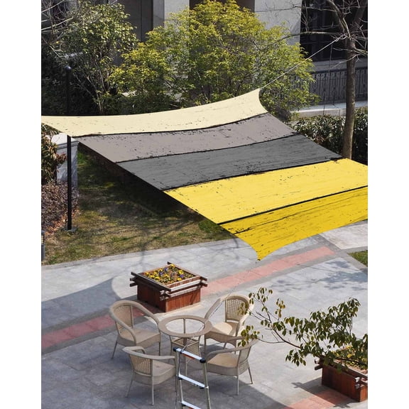 Yellow Grey Sun Shade Sail 6.5'x10' Rectangle Outdoor Shade Canopy, Vintage Stripe Farmhouse Wood Grain Ombre Porch Shades Outdoor Sun Blocking Screen, Sunshade Cloth Covers for Patio/Deck/Garden
