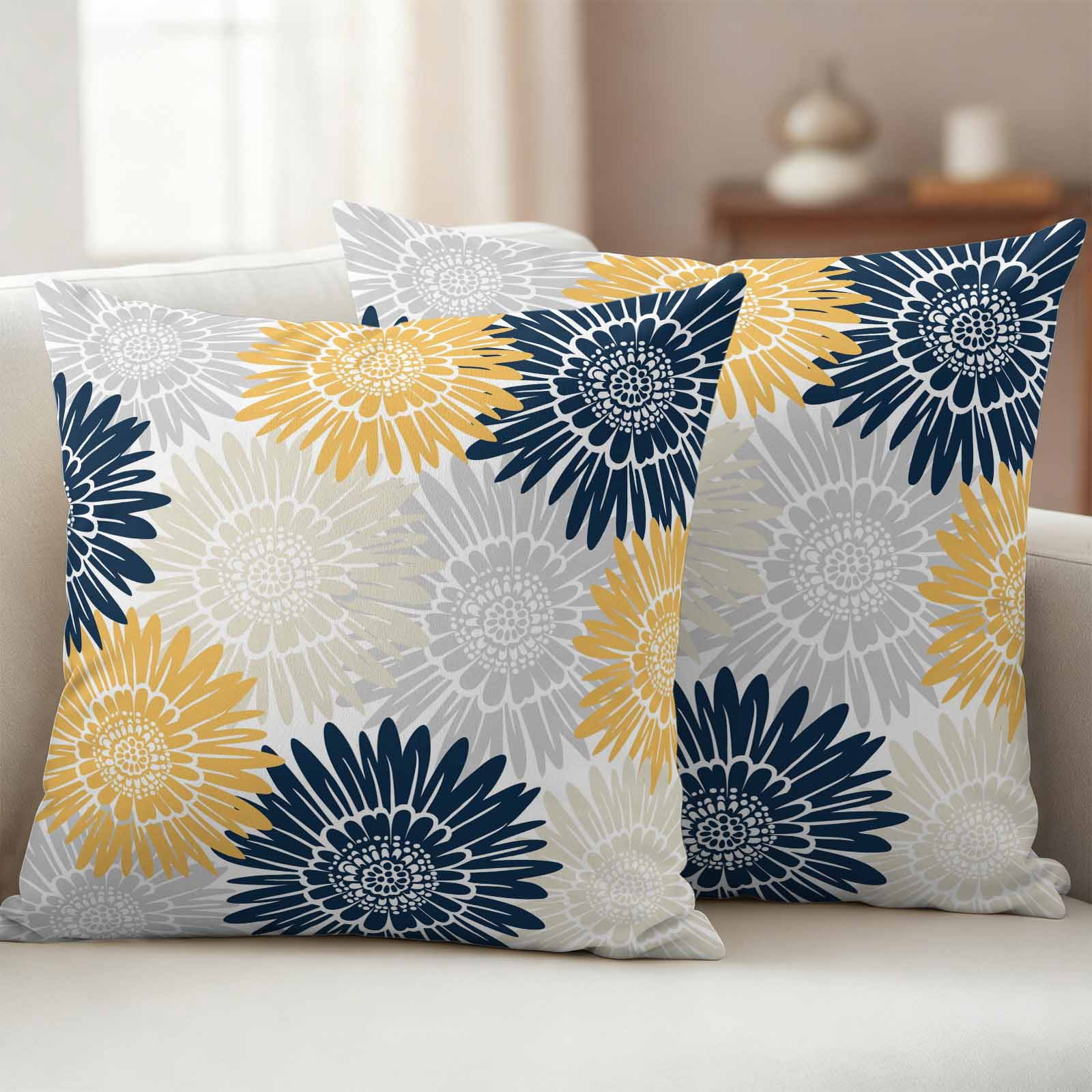 Yellow Grey Sunflowers Outdoor Waterproof Throw Pillow Covers 24x24 Set of 2, Boho Vintage Floral Rustic Blossom Pillowcases Cushion Pillowcase for Couch Sofa Patio Outside Pillow Protector