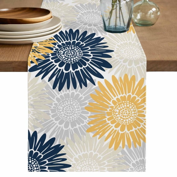 Yellow Grey Sunflowers Table Runner 72 Inches, Boho Vintage Floral Rustic Blossom Bed Runner Dresser Scarves Tabletop for Indoor Outdoor Parties/Ceremony/Banquet, 18" x 72"