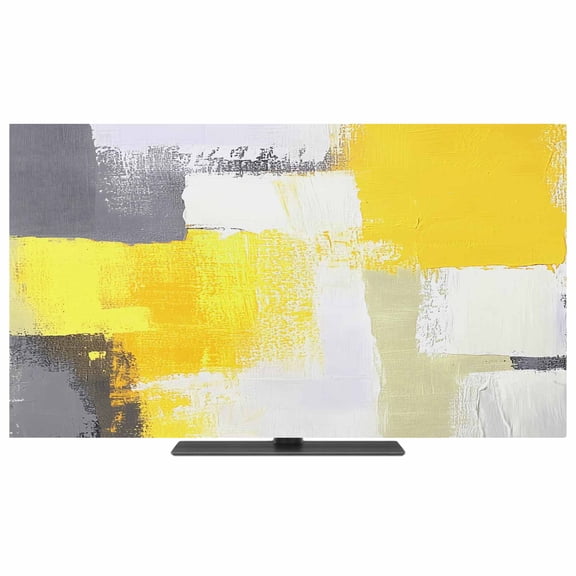 Yellow Grey TV Dust Cover,Stretchable TV Screen Desktop Computer Protector Cover,Modern Abstract Art Geometric Oil Painted Television Dustproof Slipcover for 19–24 Inch Flat or Curved TVs