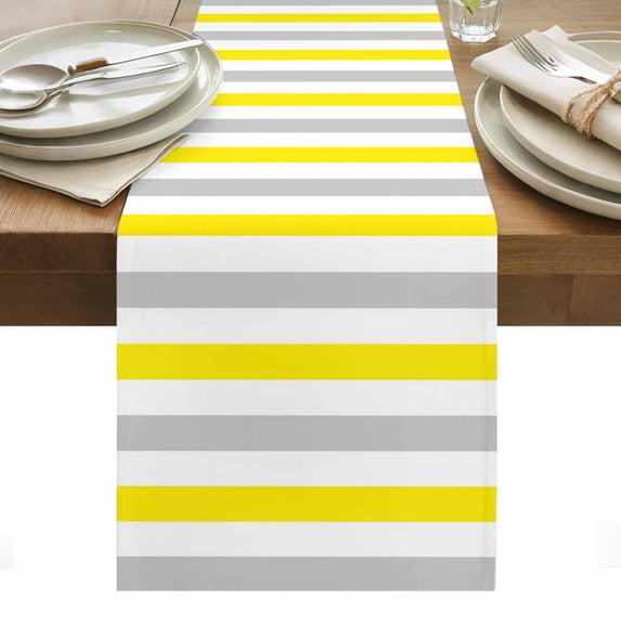 Yellow Grey Table Runner - 90 Inch Long, Kitchen Dining Table Runner Dresser Scarves, Farmhouse Watercolor Modern Geometric Farmhouse Decor for Coffee Tables Wedding Party Banquet