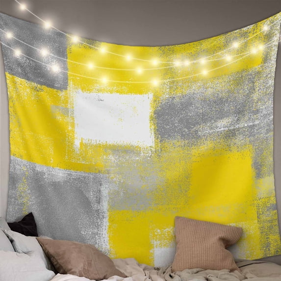 Yellow Grey Tapestry for Bedroom Wall Hanging Tapestry, Rustic Mottled Oil Painting Abstract Texture Ceiling Backdrop Tapestries Poster Blanket Wall Decor for Teens Room Living Room Dorm 59" x 90"