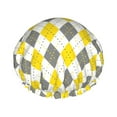 thumbnail image 1 of Yellow Grey White Diamond Plaid Shower Cap, Reusable Bath Hair Hat for all Hair Lengths Hair Cover with Elastic Band Double Waterproof Layers Bathing Hat, 1 of 5