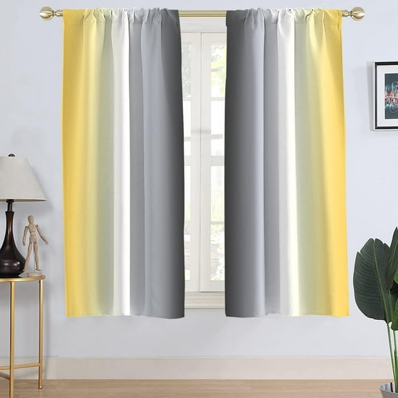Yellow and Grey Window Curtain Gray Ombre White Mustard Pastel Modern Boys Mens Teen Fun Rod Pocket Living Room Bedroom Window Drapes Treatment Fabric 1 Pair Home Decor, 42" W x 63" L, Gradient
