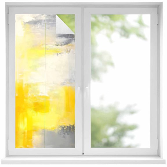 Yellow Grey Window Privacy Film Abstract Art Mottled Oil Painted Contemporary Decorative Glass Window Film UV Blocking Static Cling Non-Adhesive Sticker Covering for Home Door 17.7 x 39.3 inches